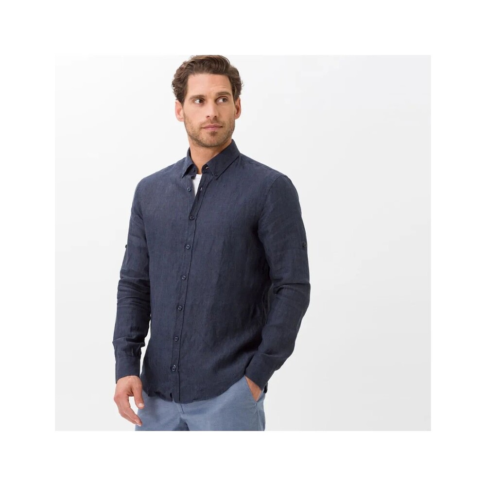 New Brax Men's Dirk U 100% Linen Button-Up Shirt Navy Blue Size 5XL Big & Tall